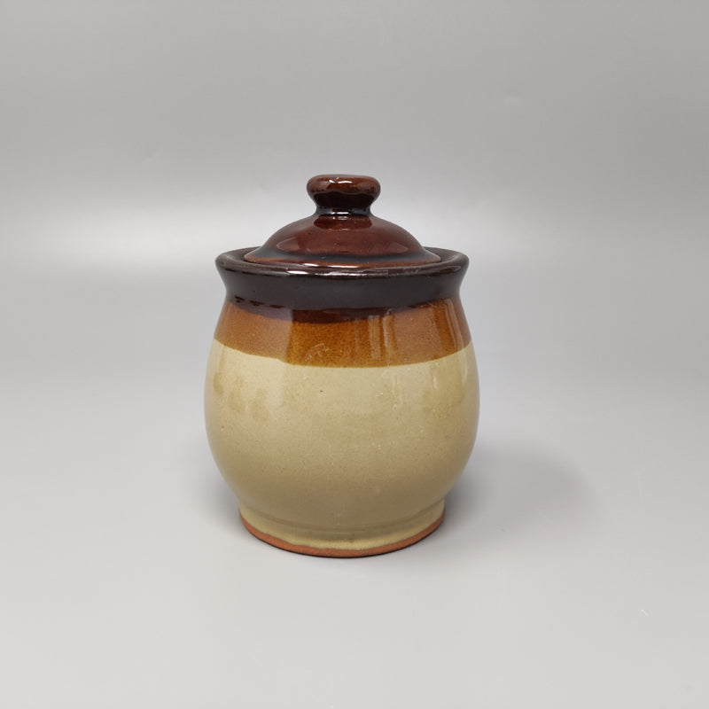1970s Gorgeous Brown Coffee Set in Faenza Ceramic. Handmade Made in Italy