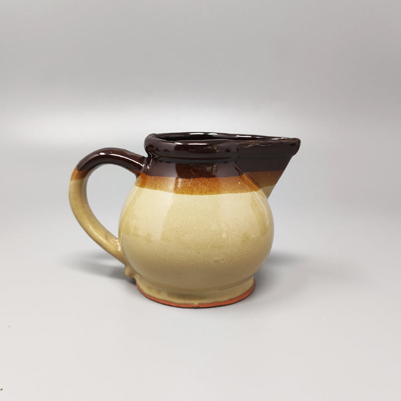 1970s Gorgeous Brown Coffee Set in Faenza Ceramic. Handmade Made in Italy