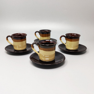 1970s Gorgeous Brown Coffee Set in Faenza Ceramic. Handmade Made in Italy