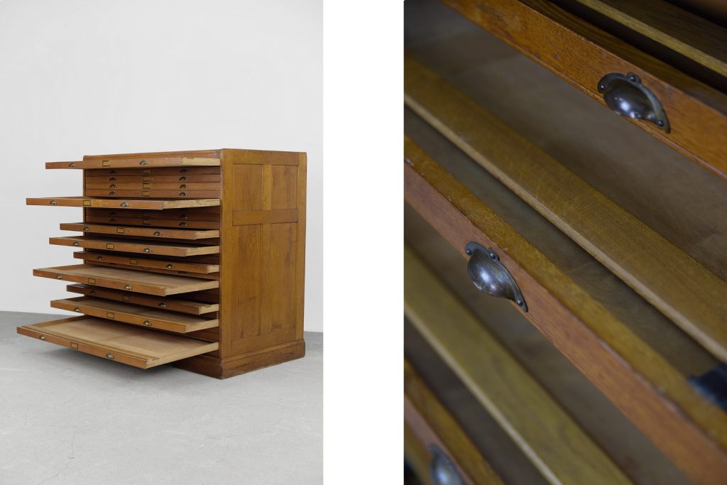 Vintage Large Industrial Oak File Cabinet with Multiple Drawers, 1930s