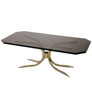 Vintage Brass Hollywood Regency Gold Glamour Coffee Table with Glass Top, 1970s