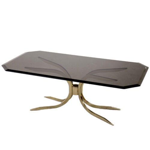 Vintage Brass Hollywood Regency Gold Glamour Coffee Table with Glass Top, 1970s
