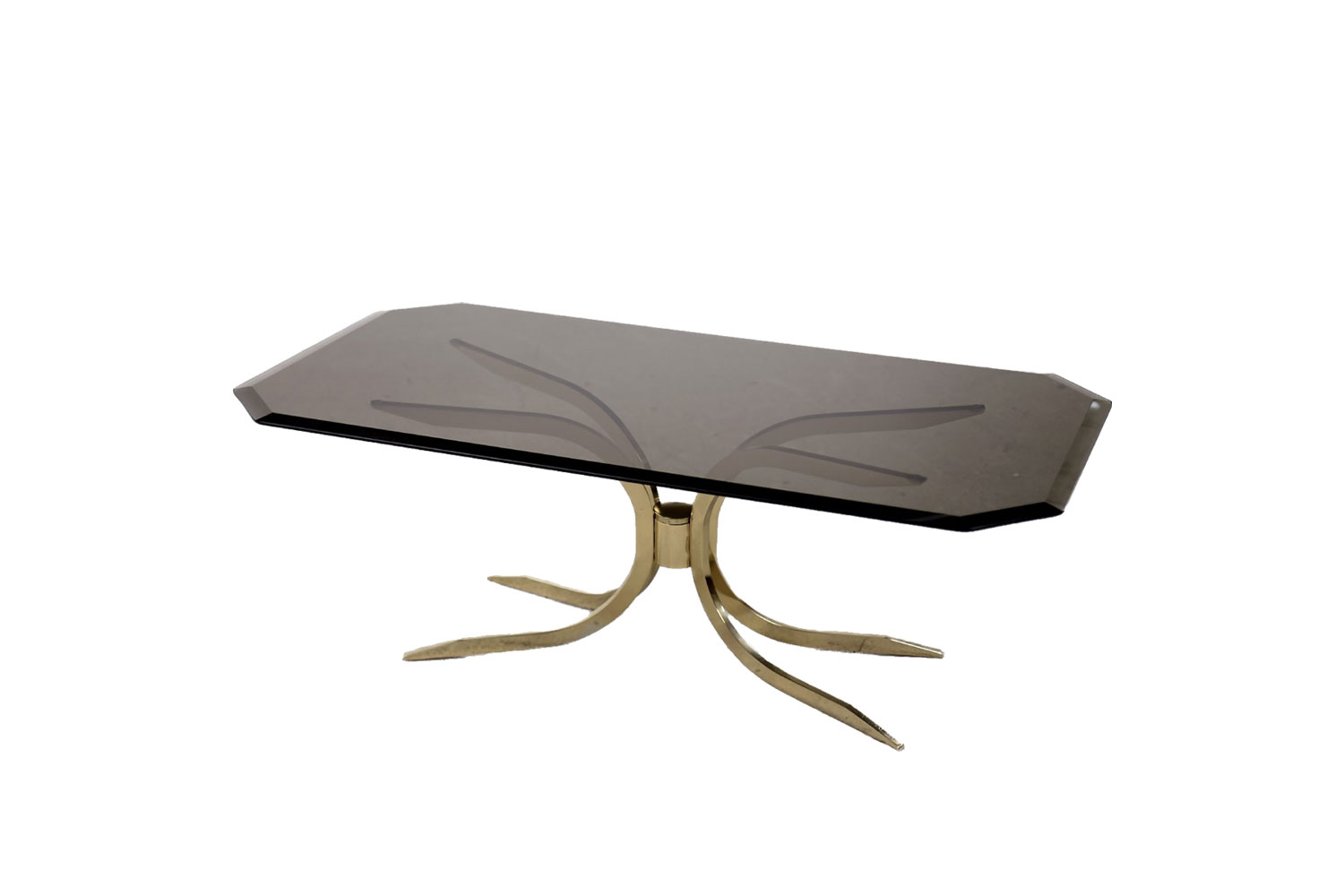 Vintage Brass Hollywood Regency Gold Glamour Coffee Table with Glass Top, 1970s