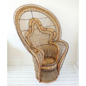 Rare Original 1970's The King of Peacock Chairs, Cobra Wicker Throne Armchair