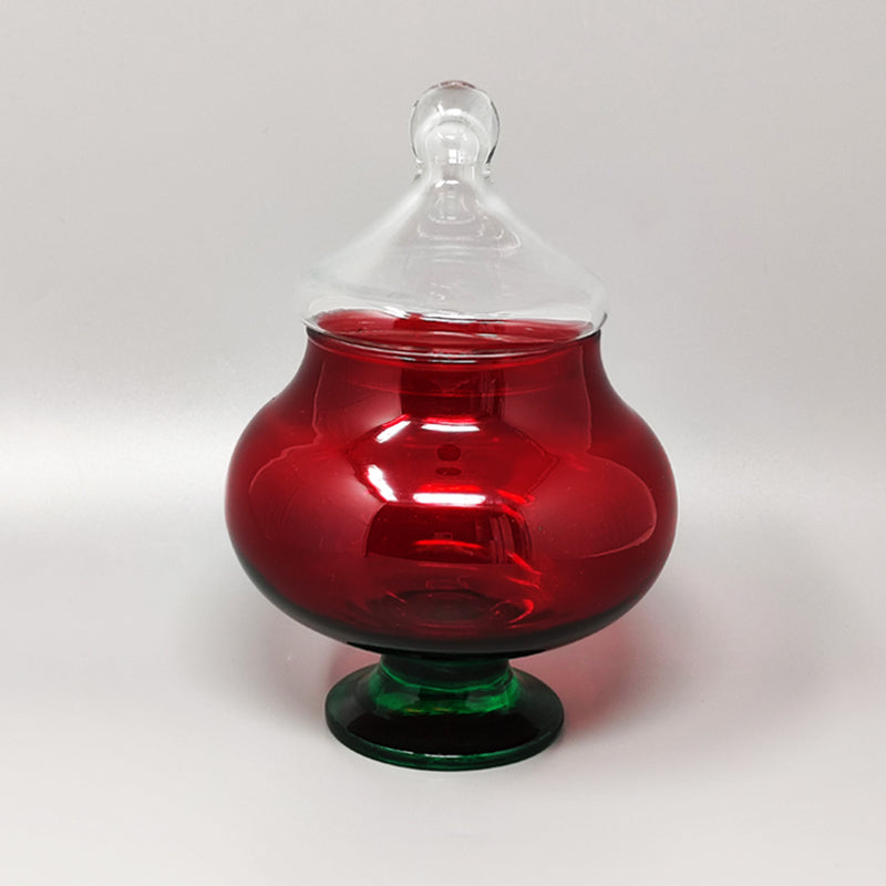 1960s Red and Green Jar in Empoli Glass by Rossini. Made in Italy