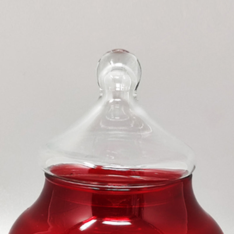 1960s Red and Green Jar in Empoli Glass by Rossini. Made in Italy