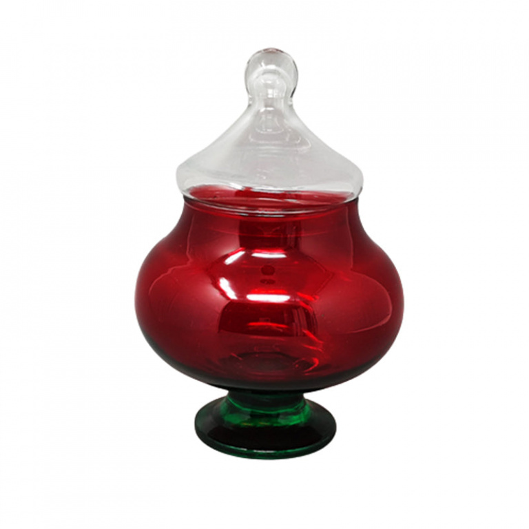 1960s Red and Green Jar in Empoli Glass by Rossini. Made in Italy