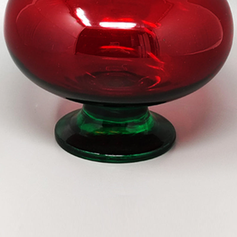 1960s Red and Green Jar in Empoli Glass by Rossini. Made in Italy