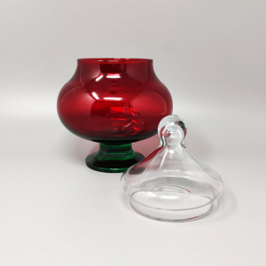 1960s Red and Green Jar in Empoli Glass by Rossini. Made in Italy