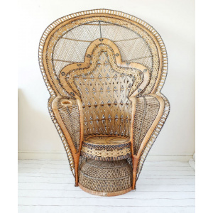 Rare Original 1970's The King of Peacock Chairs, Cobra Wicker Throne Armchair