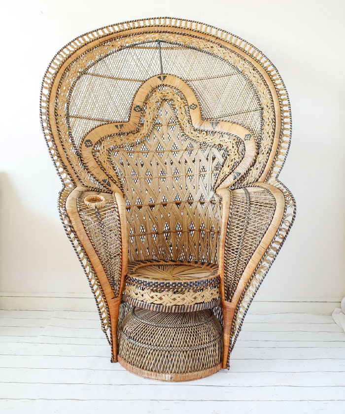 Rare Original 1970's The King of Peacock Chairs, Cobra Wicker Throne Armchair