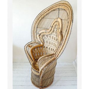 Rare Original 1970's The King of Peacock Chairs, Cobra Wicker Throne Armchair