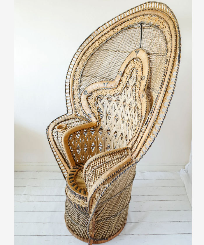 Rare Original 1970's The King of Peacock Chairs, Cobra Wicker Throne Armchair