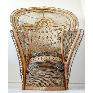 Rare Original 1970's The King of Peacock Chairs, Cobra Wicker Throne Armchair