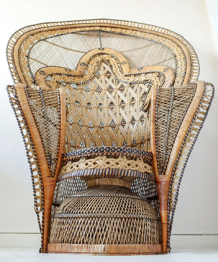 Rare Original 1970's The King of Peacock Chairs, Cobra Wicker Throne Armchair