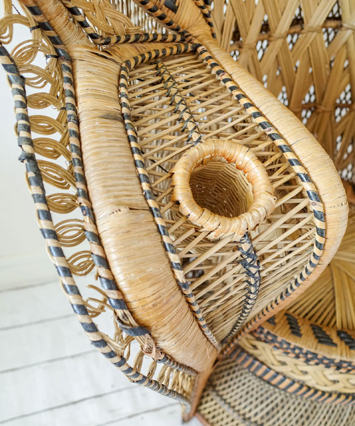 Rare Original 1970's The King of Peacock Chairs, Cobra Wicker Throne Armchair