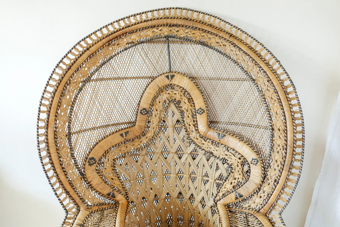 Rare Original 1970's The King of Peacock Chairs, Cobra Wicker Throne Armchair