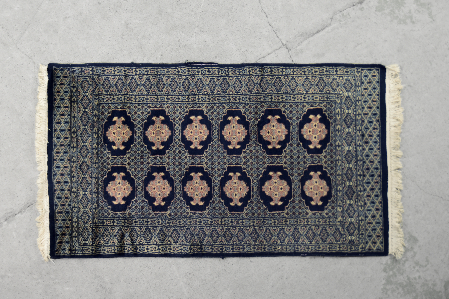 Vintage Pakistani Hand-Woven Oriental Blue Bukhara Rug from Ikea, 1960s