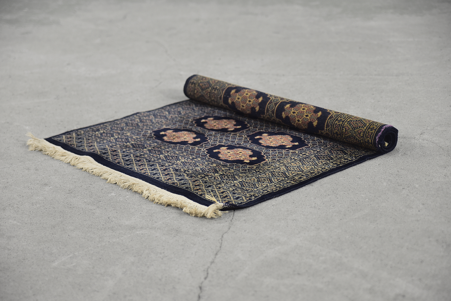 Vintage Pakistani Hand-Woven Oriental Blue Bukhara Rug from Ikea, 1960s