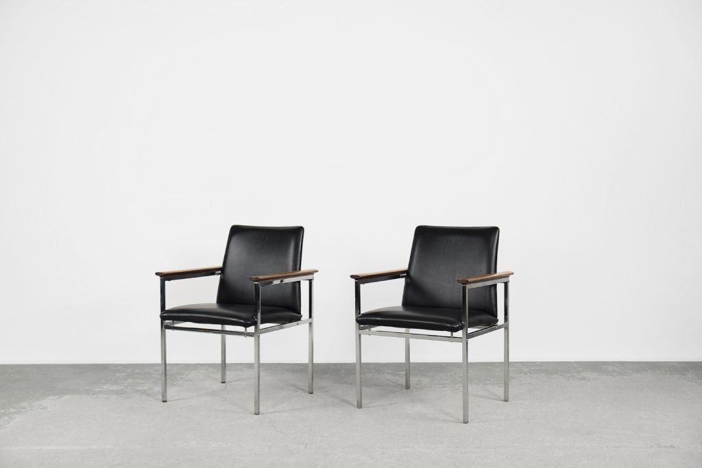 Mid-Century Scandinavian Black Leather Armchair by Sigvard Bernadotte for France & Søn, 1960s