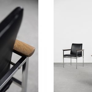 Mid-Century Scandinavian Black Leather Armchair by Sigvard Bernadotte for France & Søn, 1960s