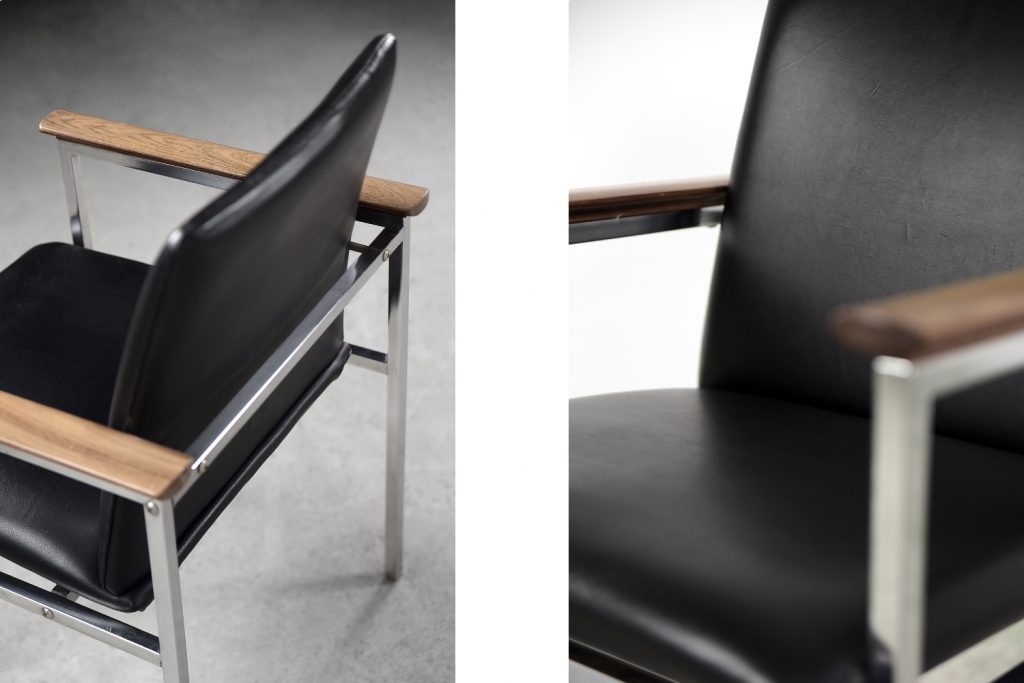 Mid-Century Scandinavian Black Leather Armchair by Sigvard Bernadotte for France & Søn, 1960s
