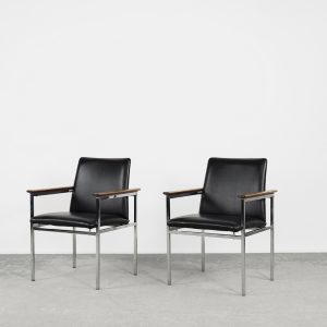 Mid-Century Scandinavian Black Leather Armchair by Sigvard Bernadotte for France & Søn, 1960s