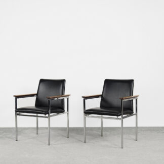 Mid-Century Scandinavian Black Leather Armchair by Sigvard Bernadotte for France & Søn, 1960s