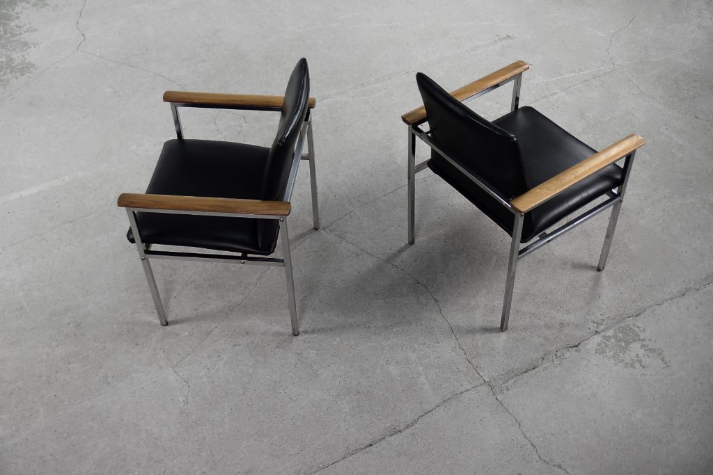 Mid-Century Scandinavian Black Leather Armchair by Sigvard Bernadotte for France & Søn, 1960s