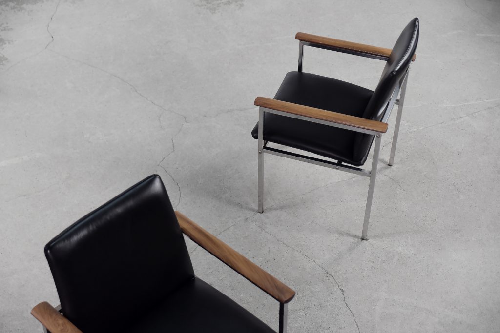 Mid-Century Scandinavian Black Leather Armchair by Sigvard Bernadotte for France & Søn, 1960s
