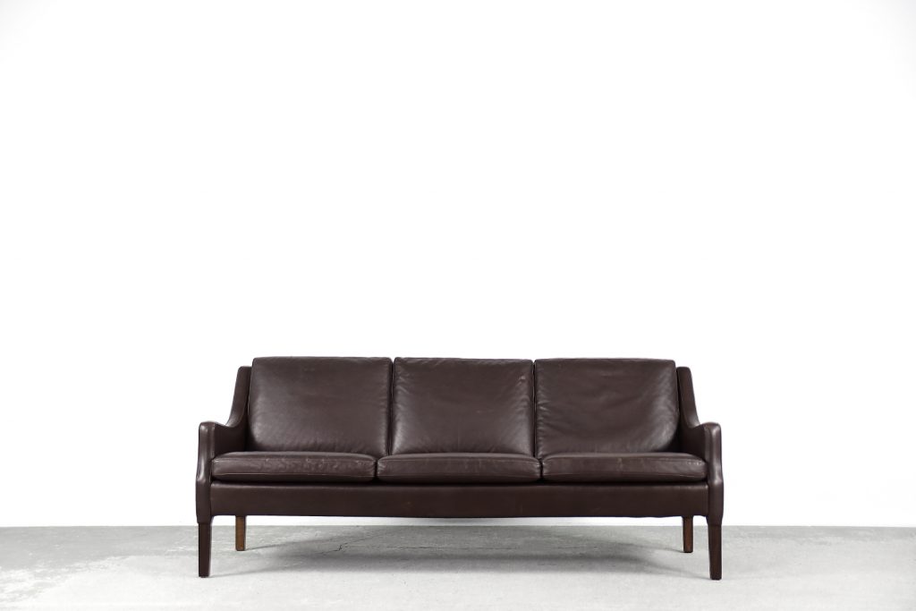 Mid-Century Modern Vintage Danish 3-seater Chocolate Leather Sofa, 1960s