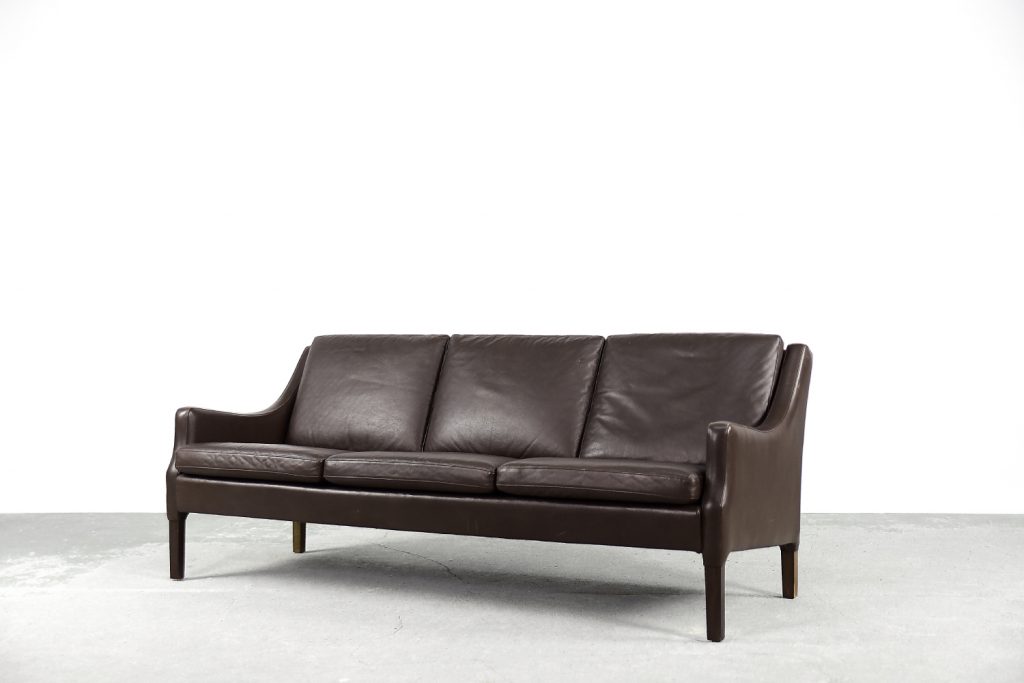 Mid-Century Modern Vintage Danish 3-seater Chocolate Leather Sofa, 1960s