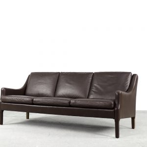 Mid-Century Modern Vintage Danish 3-seater Chocolate Leather Sofa, 1960s