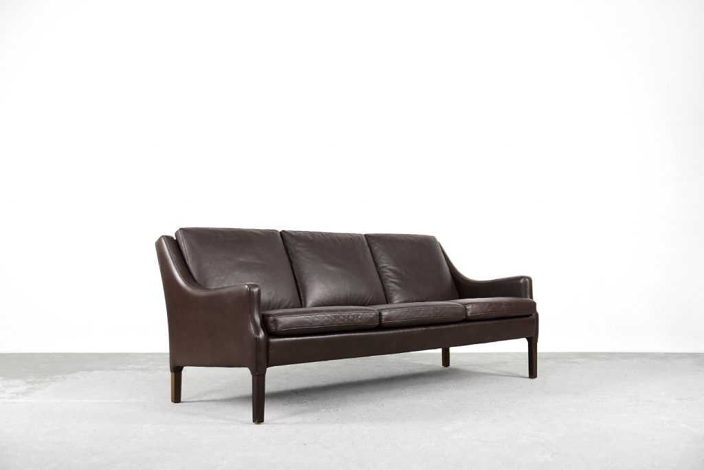 Mid-Century Modern Vintage Danish 3-seater Chocolate Leather Sofa, 1960s