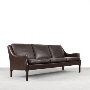 Mid-Century Modern Vintage Danish 3-seater Chocolate Leather Sofa, 1960s