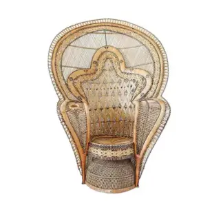Rare Original 1970's The King of Peacock Chairs, Cobra Wicker Throne Armchair
