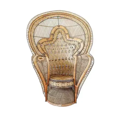Rare Original 1970's The King of Peacock Chairs, Cobra Wicker Throne Armchair
