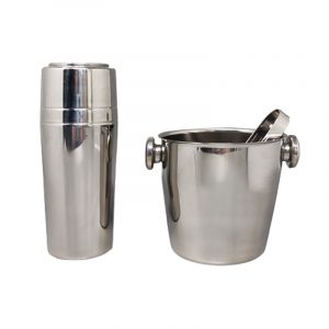 1970s Cocktail Shaker With Ice Bucket by Mepra. Made in Italy