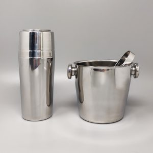 1970s Cocktail Shaker With Ice Bucket by Mepra. Made in Italy