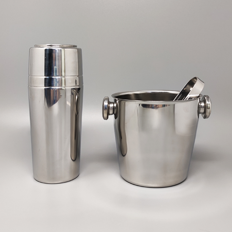 1970s Cocktail Shaker With Ice Bucket by Mepra. Made in Italy