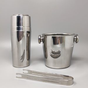 1970s Cocktail Shaker With Ice Bucket by Mepra. Made in Italy