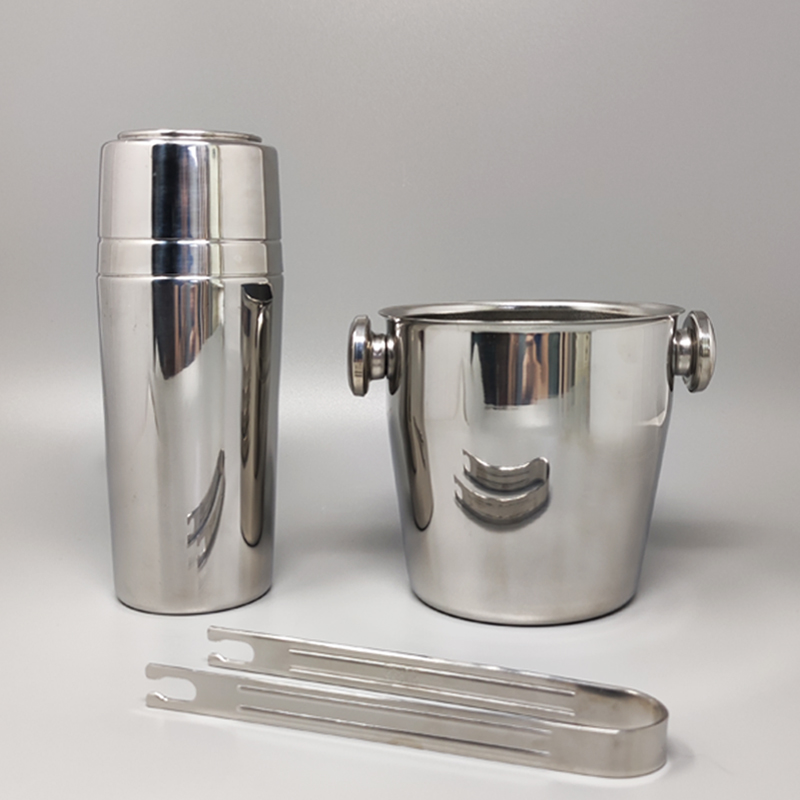 1970s Cocktail Shaker With Ice Bucket by Mepra. Made in Italy