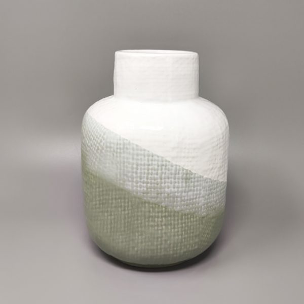 1970s Green And White Vase in Ceramic by F.lli Brambilla - Image 2