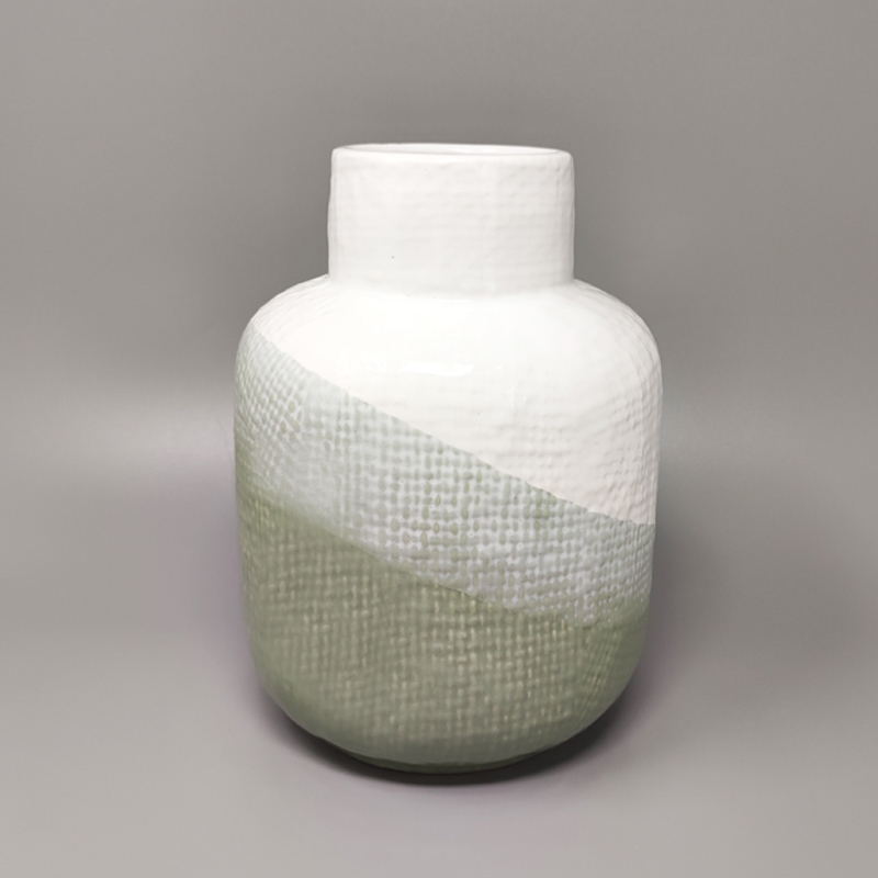 1970s Green And White Vase in Ceramic by F.lli Brambilla