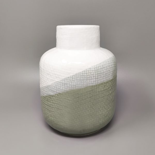 1970s Green And White Vase in Ceramic by F.lli Brambilla - Image 3