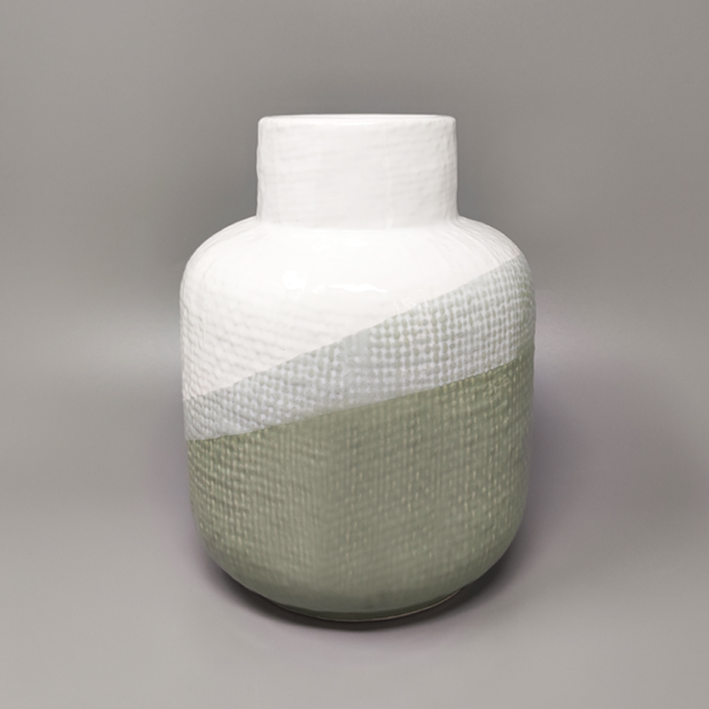 1970s Green And White Vase in Ceramic by F.lli Brambilla