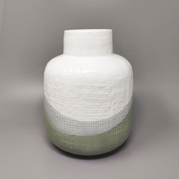 1970s Green And White Vase in Ceramic by F.lli Brambilla - Image 4