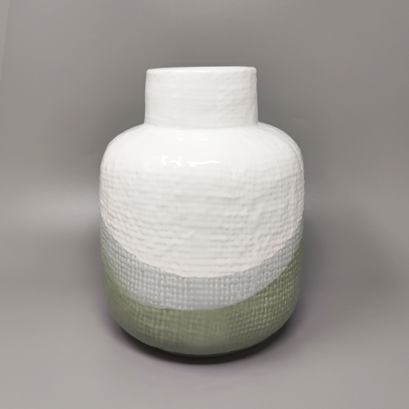 1970s Green And White Vase in Ceramic by F.lli Brambilla