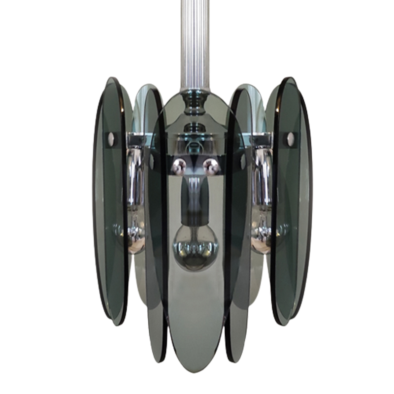 1970s Grey Smoked Chandelier by Veca in Murano Glass.