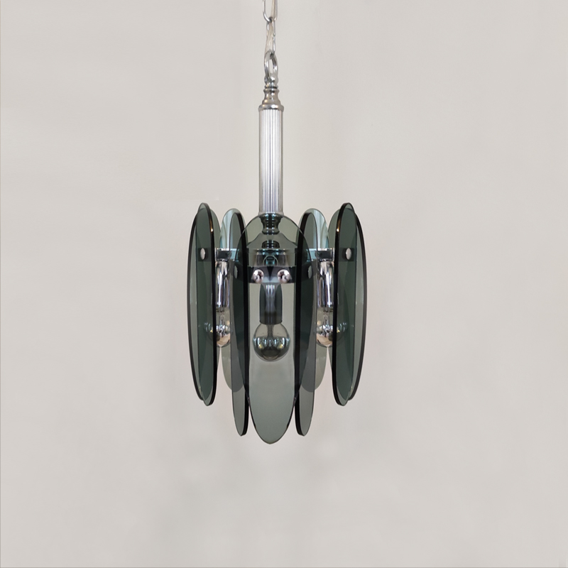 1970s Grey Smoked Chandelier by Veca in Murano Glass.